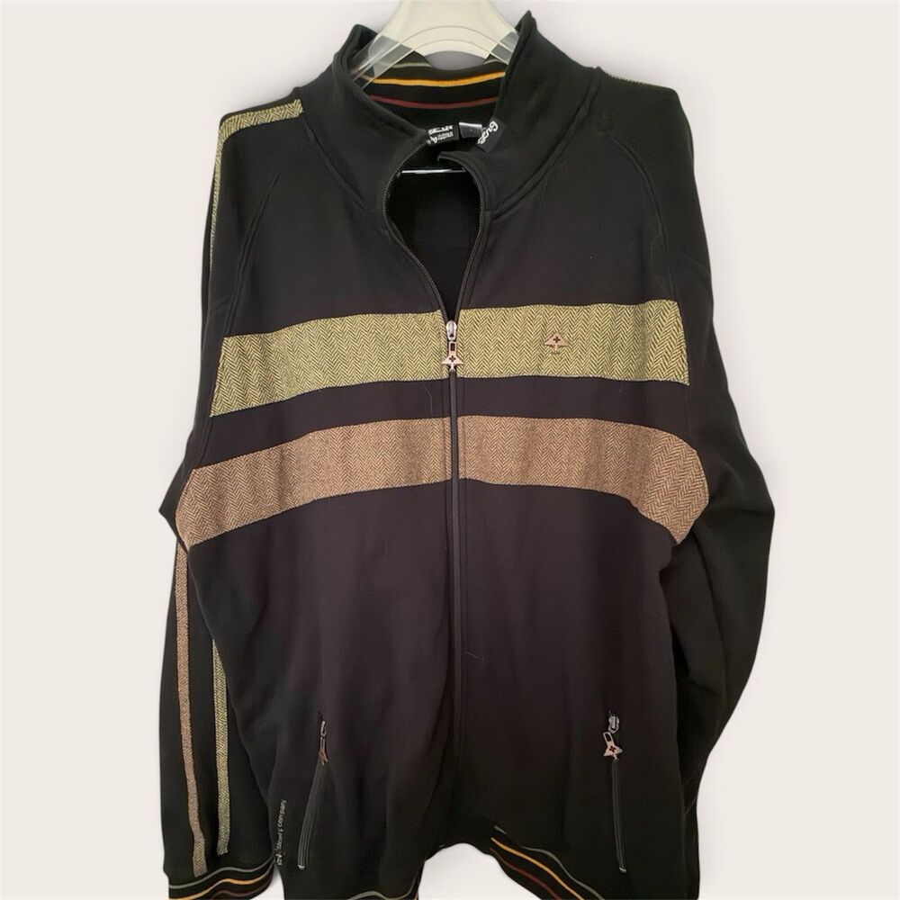 LRG Mens Full Zip Fleece Sweatshirt Black/Tan 3XL Stand Collar Pockets
